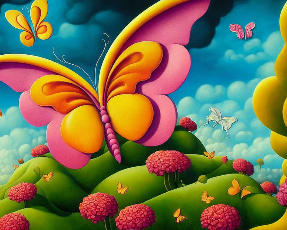 Colorful Butterfly Surrounded by Surreal Landscape