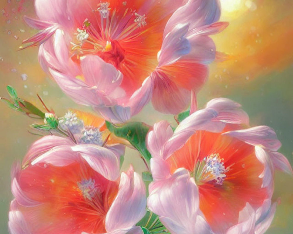 Pink Hibiscus Flowers in Dreamlike Digital Art