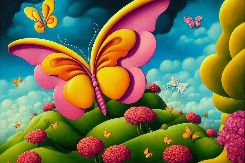 Colorful Butterfly Surrounded by Surreal Landscape