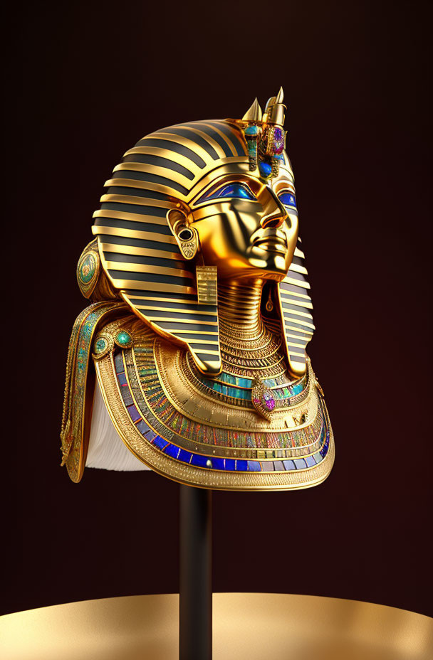 Intricate Egyptian Pharaoh Mask with Blue and Gold Details