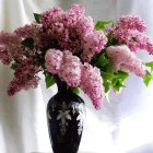 Colorful Flower Bouquet in Dark Blue Vase on Soft Background