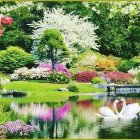 Lush Green Topiary and Colorful Flowers in Vibrant Garden