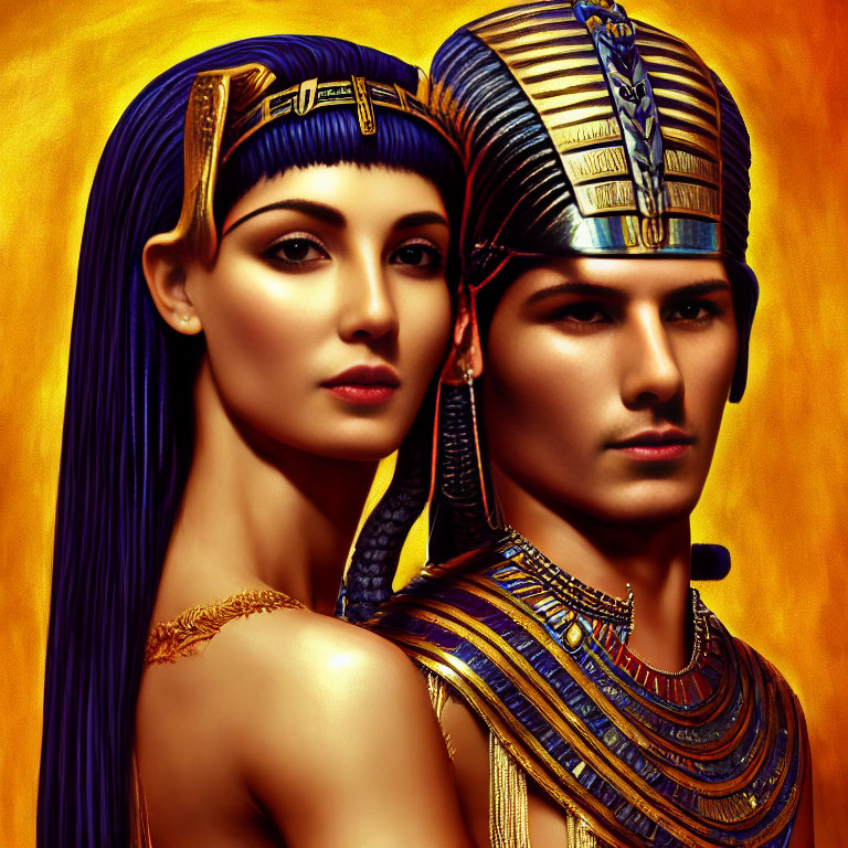 Ancient Egyptian Royalty Illustration with Intricate Headdresses