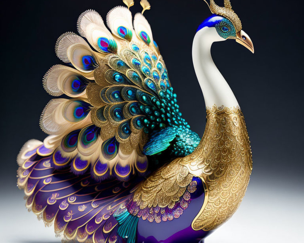 Colorful Peacock Illustration with Gold and Teal Plumage