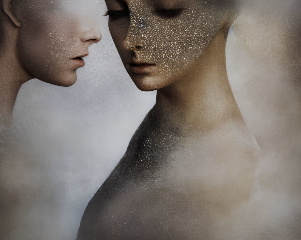 Ethereal figures with serene expressions in dreamy ambiance