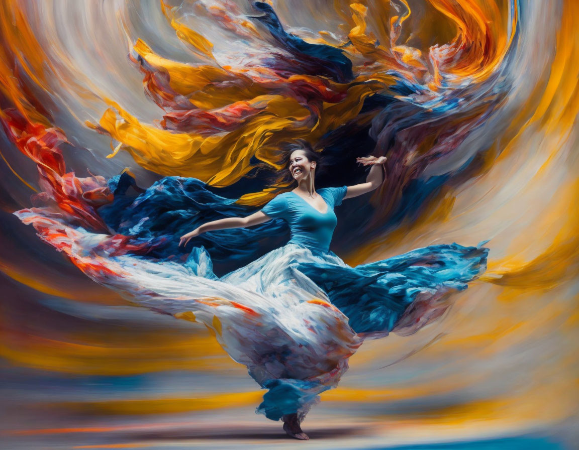 Colorful abstract painting of a woman dancing