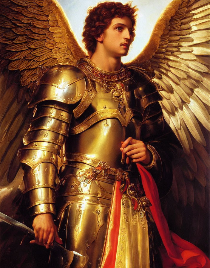 Angel in Shiny Armor with Wings and Red Sash