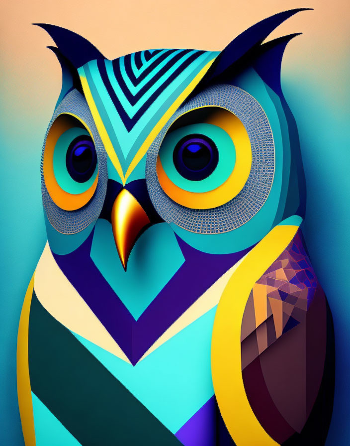 Vibrant Owl Artwork with Geometric Shapes and Gradient Background