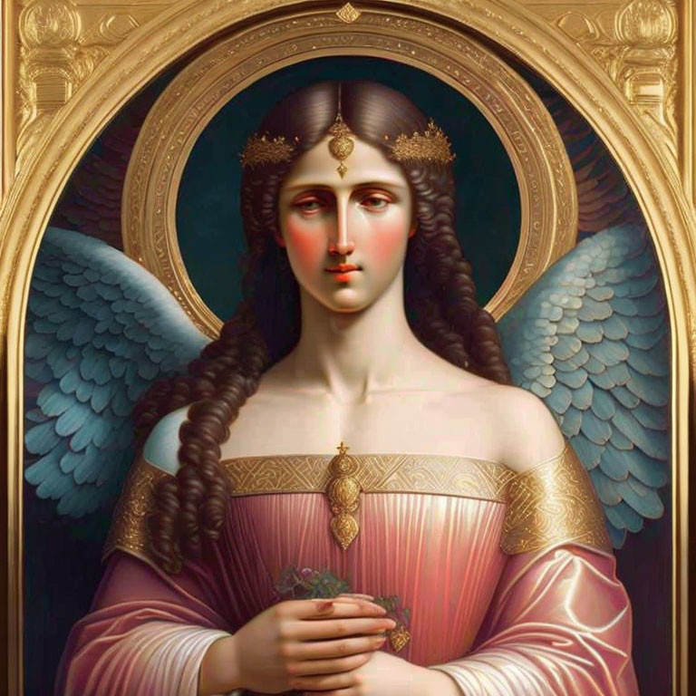 Classical Style Painting of Angelic Figure with Wings and Gold Tiara