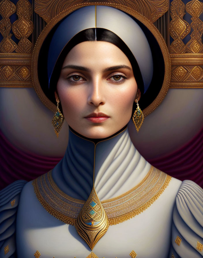 Medieval-themed digital art of a woman in ornate attire