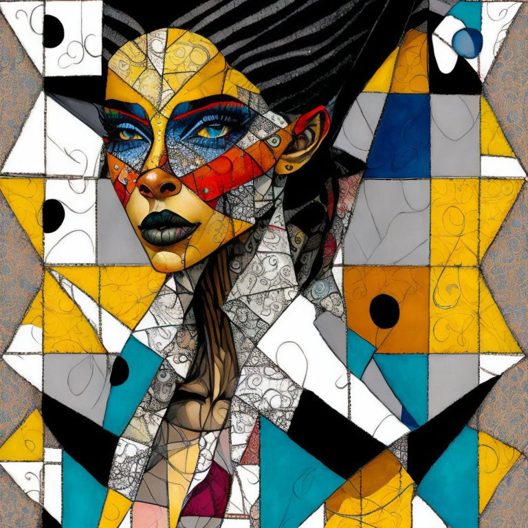 Vibrant Cubist-Style Woman's Face Illustration