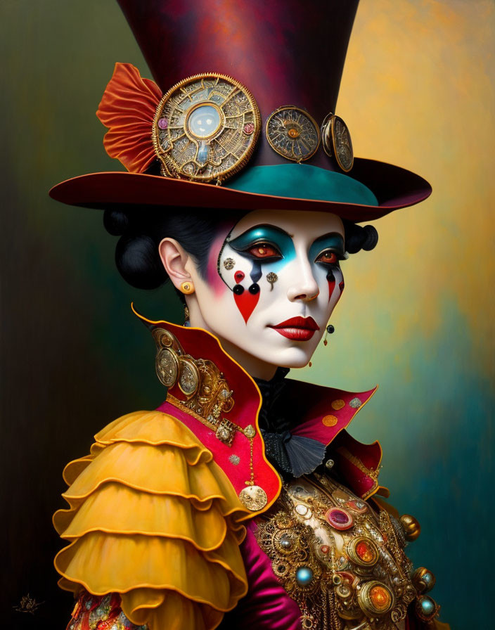 Elaborate Steampunk Costume with Tall Hat & Timepiece Accent