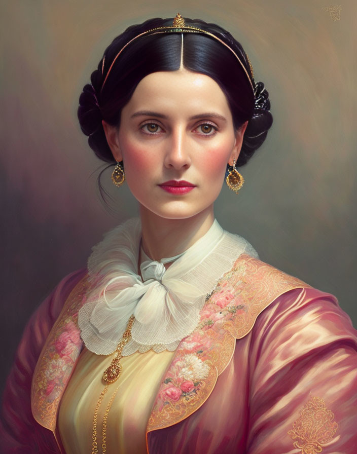 Vintage Style Portrait of Woman in Pink Floral Dress