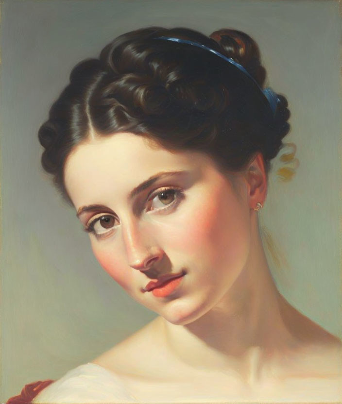 Portrait of Woman with Elegant Hairdo and Soft Gaze