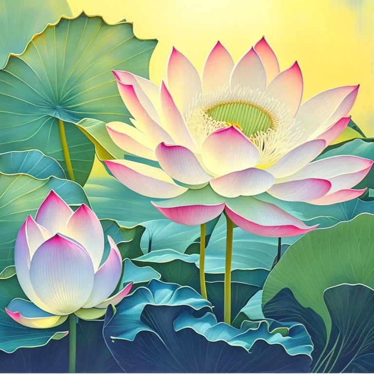 Vibrant lotus flower illustration on yellow gradient background