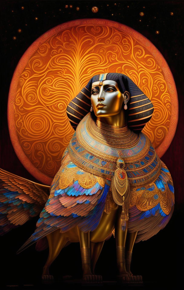 Egyptian Pharaoh Artwork with Golden and Blue Headdress