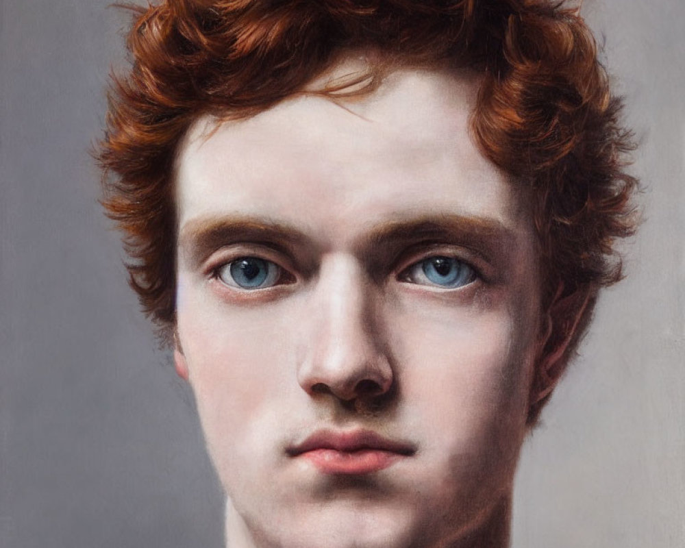 Young person with curly red hair and blue eyes portrait.