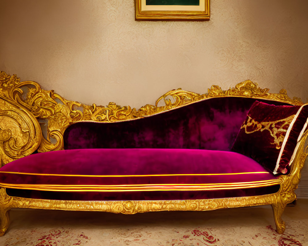 Luxurious Golden Chaise Lounge with Purple Velvet Upholstery in Elegant Room