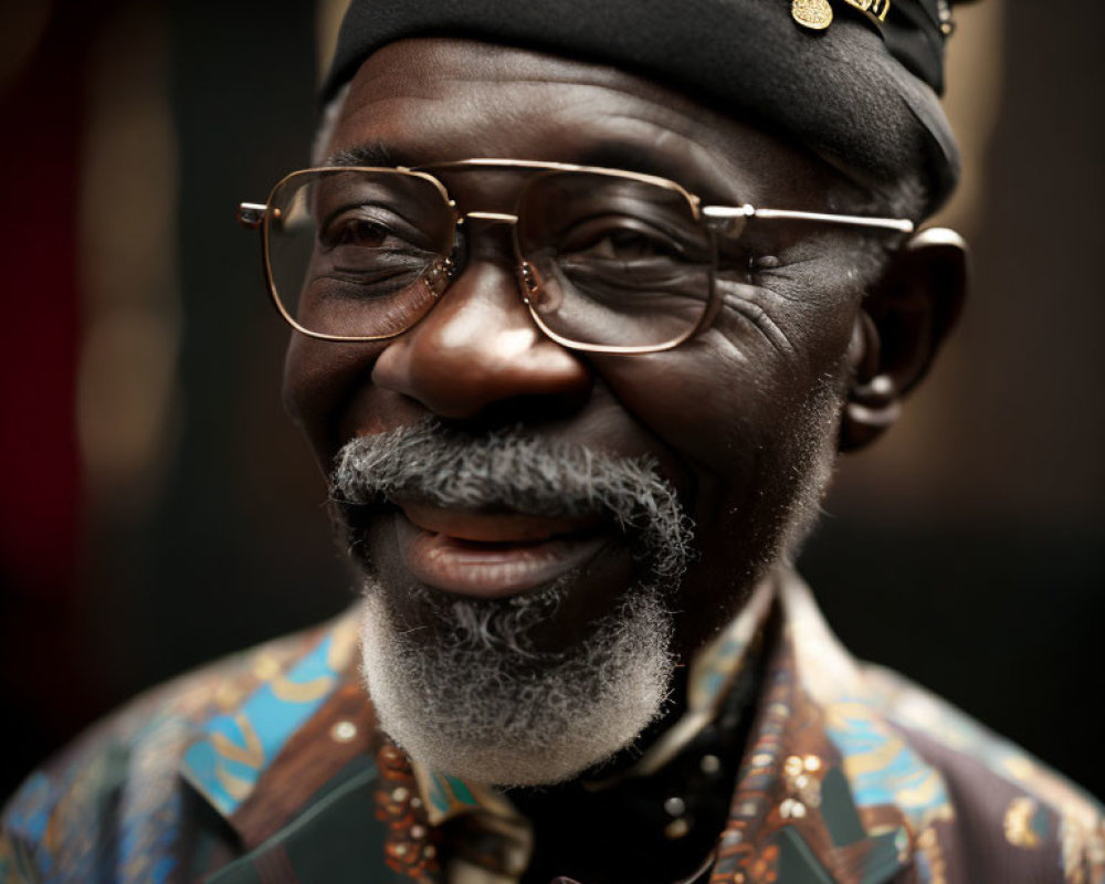 Elderly man in glasses and beret with a warm smile and white beard