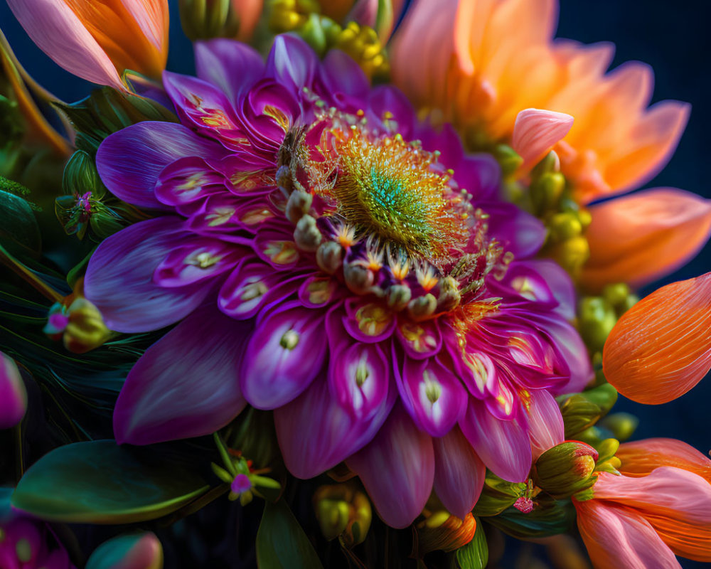 Detailed Close-Up of Swirling Purple Gerbera Flower on Dark Background