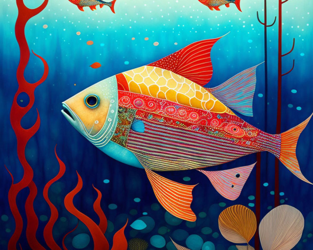 Colorful Fish Swimming in Patterned Underwater Scene