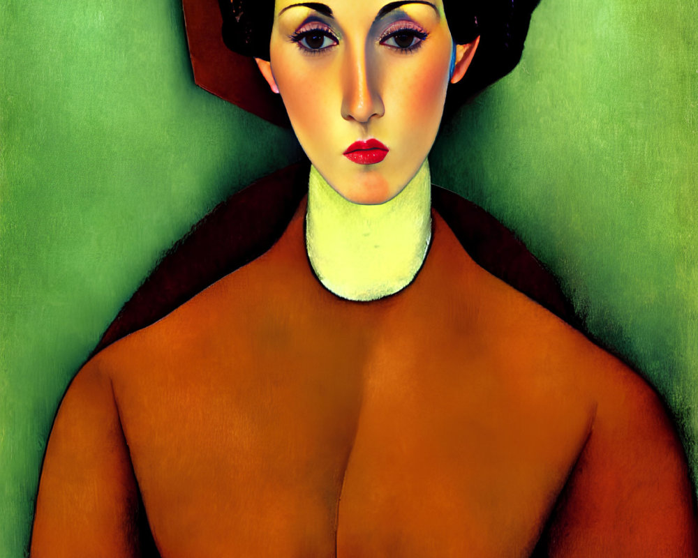 Colorful digital art portrait of a woman with a solemn expression