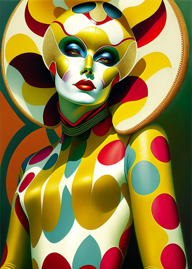 Vibrant Body Paint Artwork with Halo Headpiece