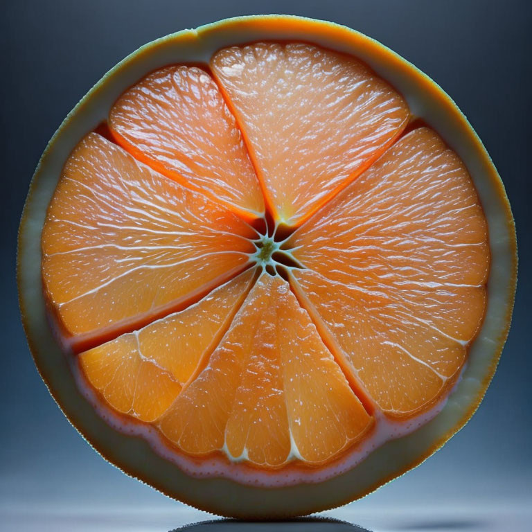 Fresh Juicy Cross-Sectioned Orange on Blue Gradient Background