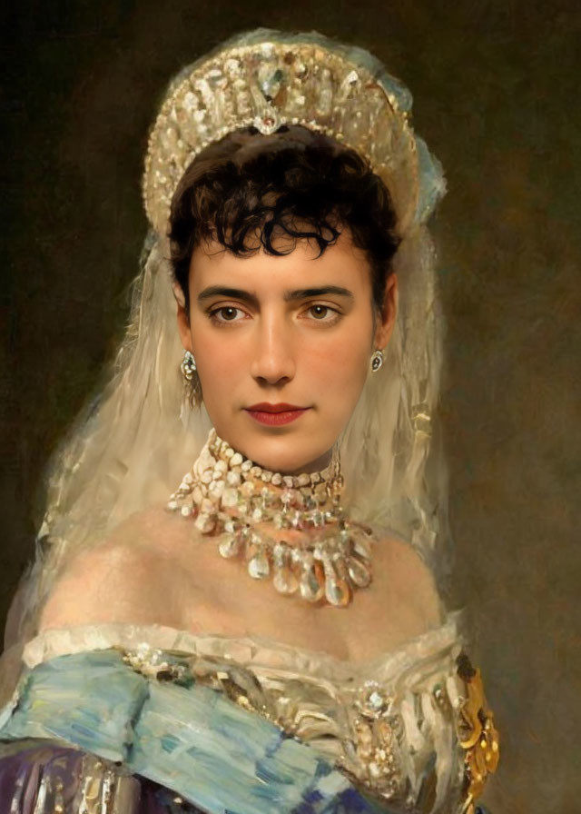 Photoshopped portrait blending modern face with classical royal painting