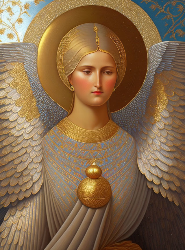 Golden Halo Angel with Ornamental Robes and Spherical Object