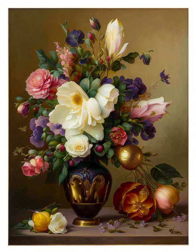 Colorful Flower Arrangement in Vase Still Life Painting