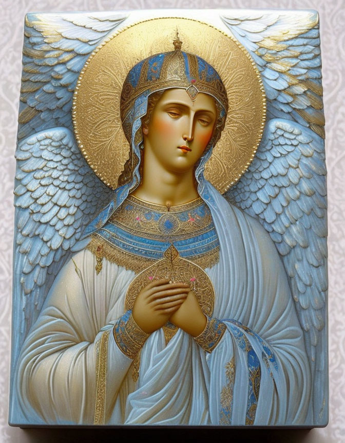 Detailed Angel Icon with Golden Halo and Ornate Robes