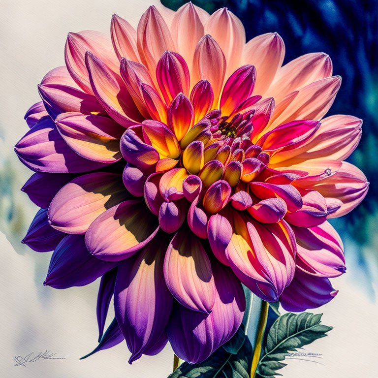 Colorful Dahlia Flower Close-Up with Pink and Yellow Petals