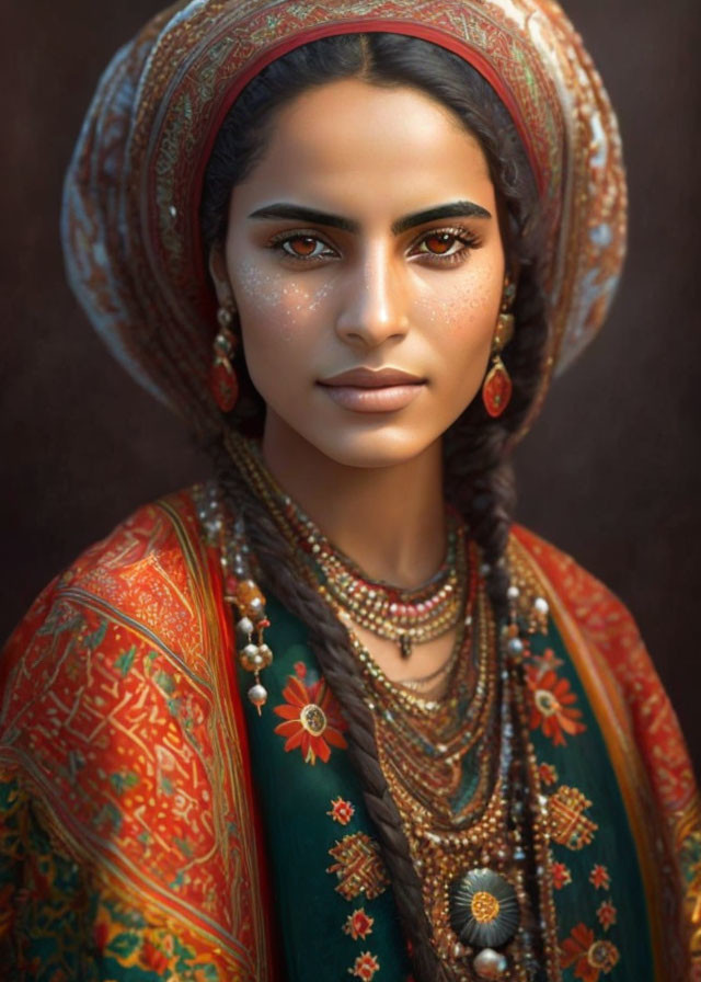 Traditional Indian Attire Woman with Detailed Headpiece