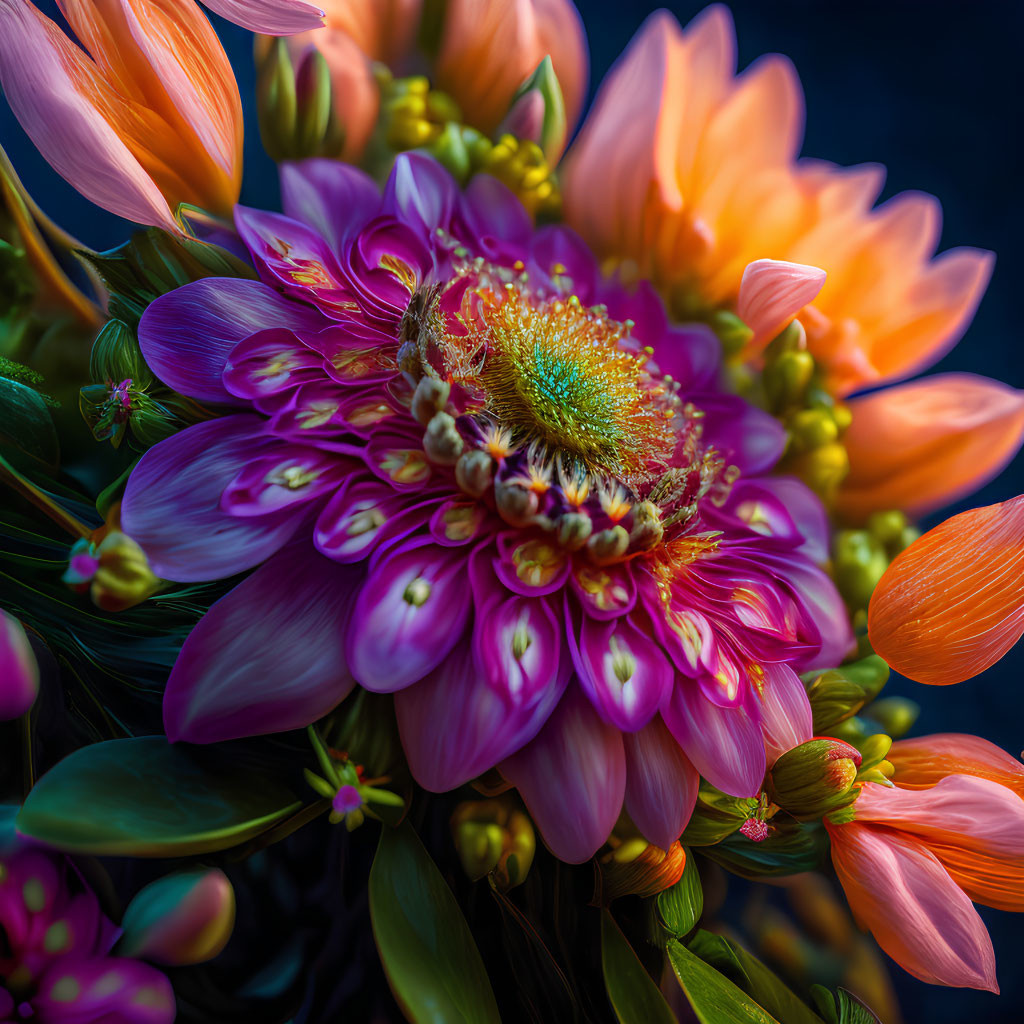 Detailed Close-Up of Swirling Purple Gerbera Flower on Dark Background