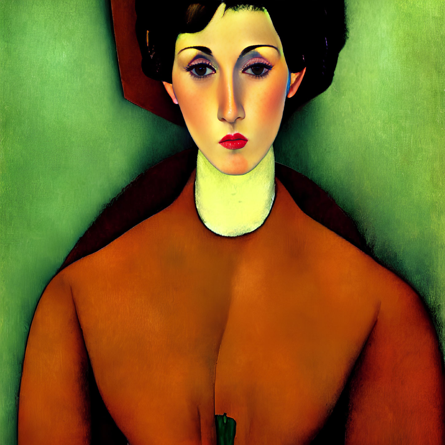 Colorful digital art portrait of a woman with a solemn expression