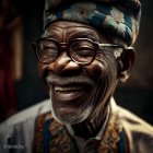 Elderly man in glasses and beret with a warm smile and white beard