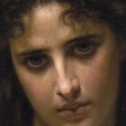 Detailed Portrait of Young Woman with Wavy Hair and Expressive Eyes