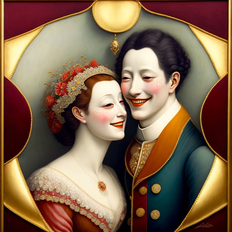 Colorful Vintage Style Portrait of Smiling Couple