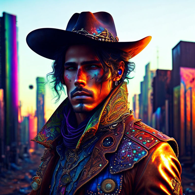 Stylized digital portrait of a man in cowboy hat and western attire