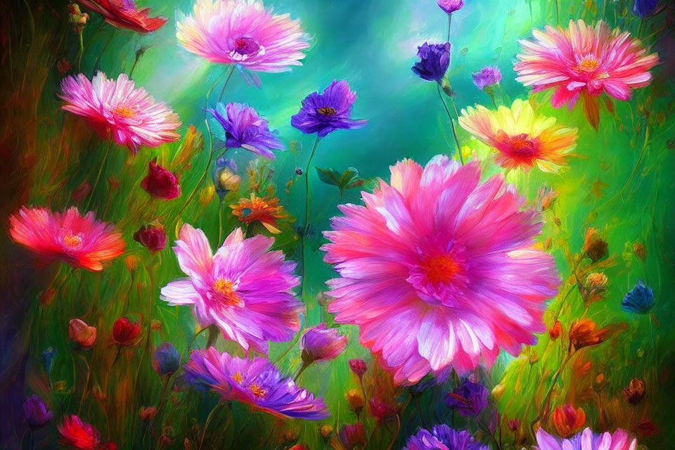 Vibrant Pink and Purple Flowers on Soft Glowing Background