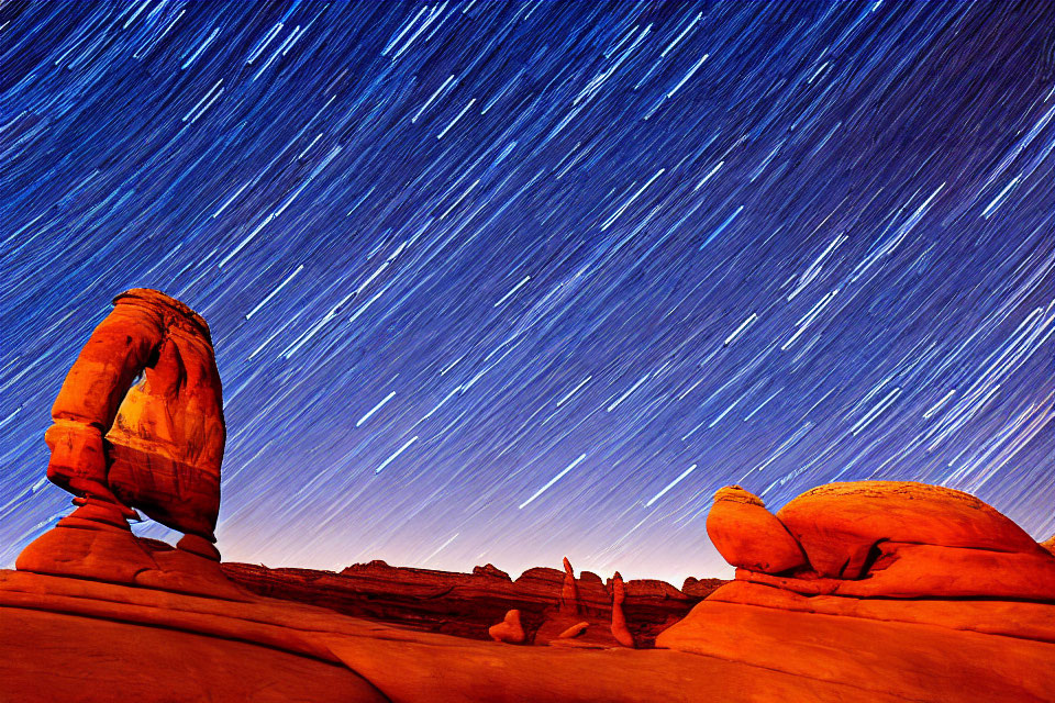 Night Sky Photo: Star Trails over Red Rock Formations