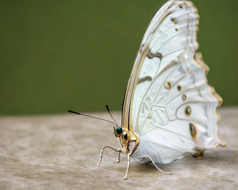 Patterned pale butterfly on green background.