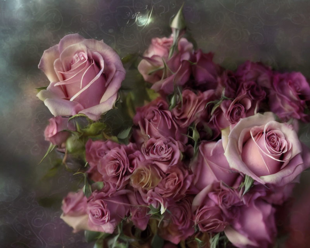 Delicate Purple Roses on Soft Patterned Background