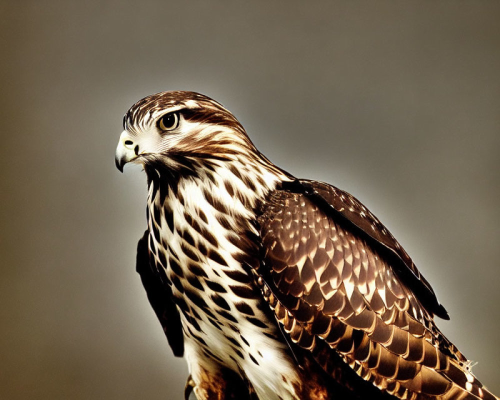 Brown and White Feathered Hawk with Sharp Beak in Profile Shot