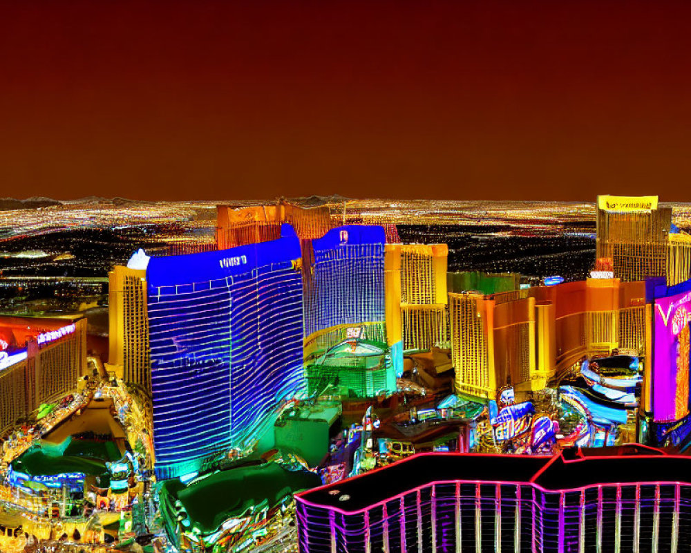 Colorful Night View of Las Vegas Strip with High-Rise Hotels