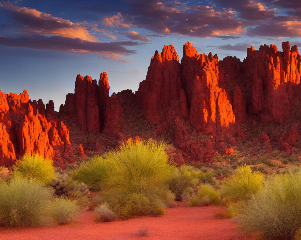 Majestic red rock formations in warm desert sunlight