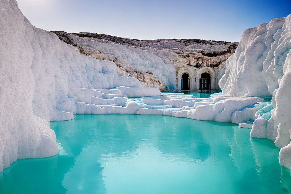 Turquoise Terraced Pools in Pamukkale, Turkey