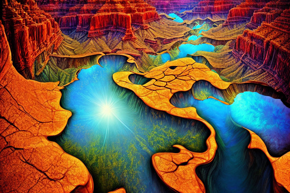 Colorful digital artwork: Canyon & River with Contrasting Textures & Colors