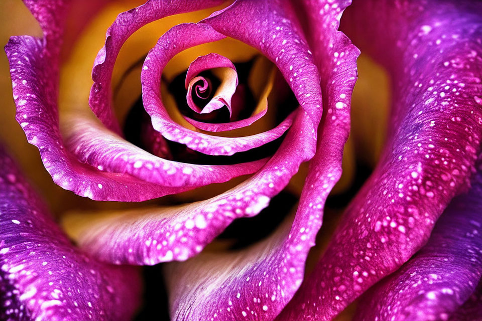 Vibrant purple rose with water droplets showcasing delicate texture